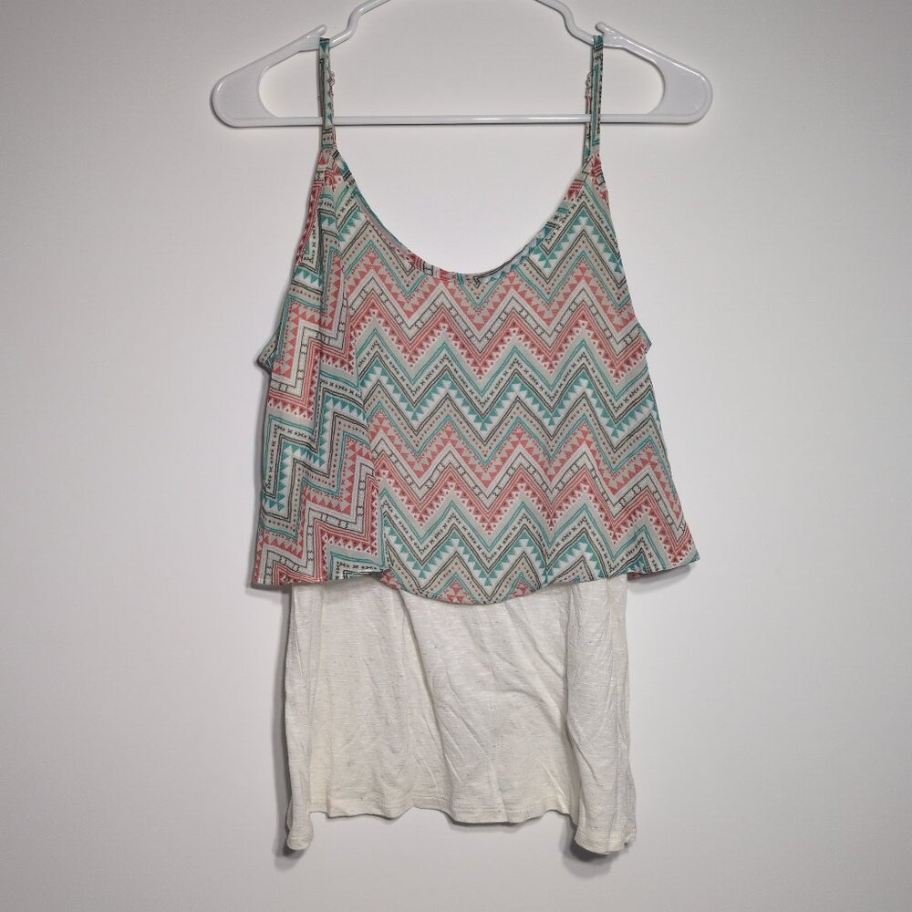 BCX Tank Cami XL Womens Chevron Orange Overlay Adjustable Layered Lightweight